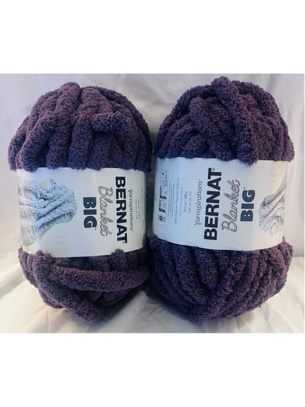 Lot of (2) Bernat Big Blanket Yarn 32 yds. Amethyst Purple Yarnsations 10.5 oz.